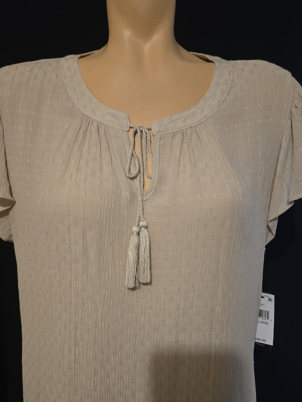 BCX Sand Color Lightweight Textured Blouse - Picture 3 of 8